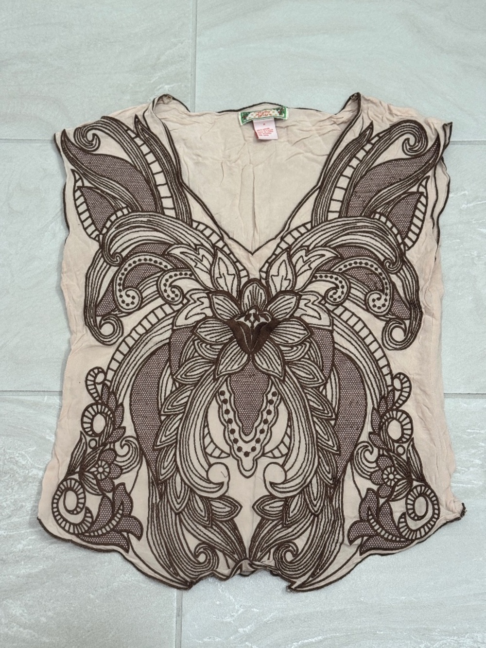 Boho Embroidered Y2K Tunic Top Paisley Festival Blouse
